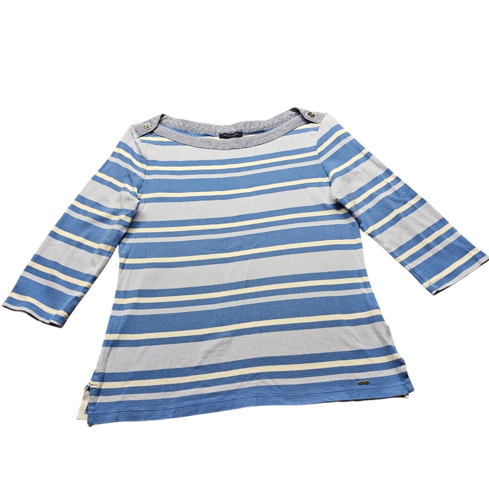 Tommy Hilfiger Striped 3/4 Sleeve Top Womens L Blue White Nautical Boat Neck